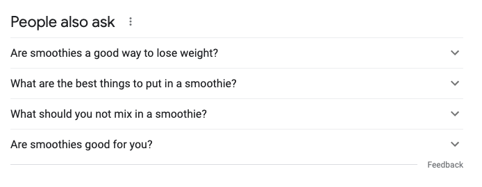 People Also Ask Queries for the search term Smoothies
