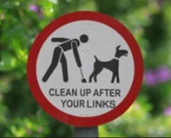 Graphic showing a Humn and a Dog that says Clean-up After your Links