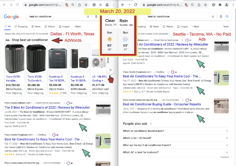 Best AC search for Dallas Compared to Seattle 