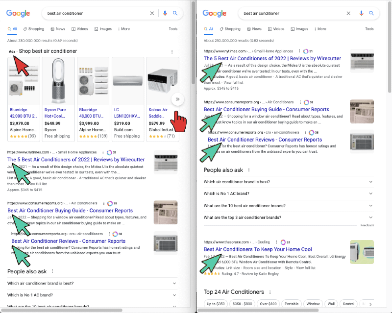 Organic vs. Paid search results