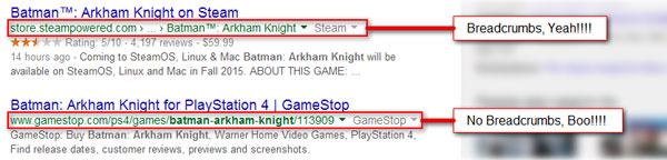 Breadcrumbs in SERPs Example Graphic