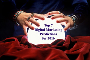 A crystal ball with the lettering Top 7 Digital Marketing Predictions of 2016 within