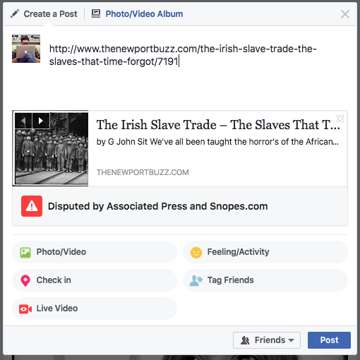 Facebook message with disputed content tag