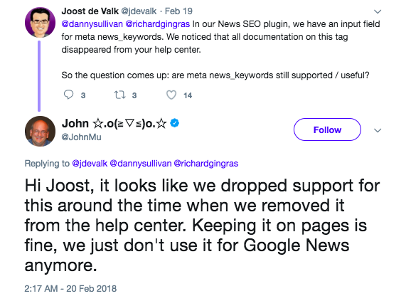 Google drops support for the Meta News Keyword tag SearchEngineNews