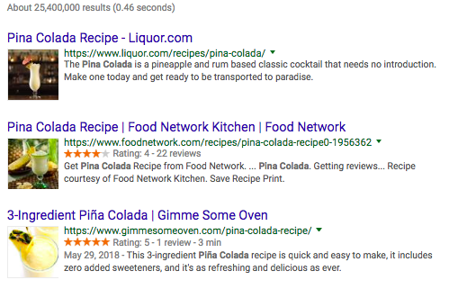 Pina Colada search results